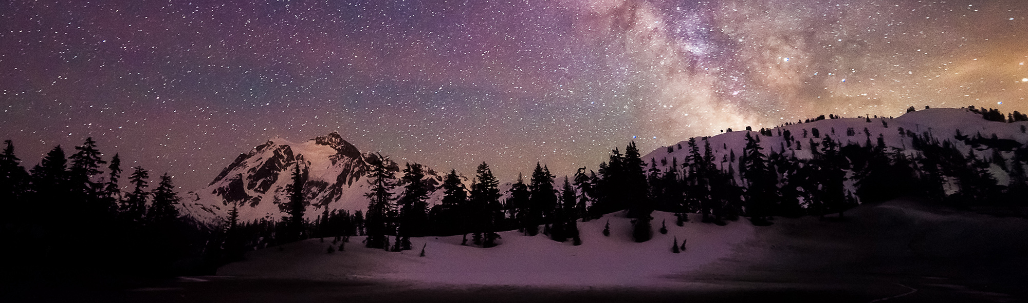 Star studded sky with milky way over Mt Shuksan