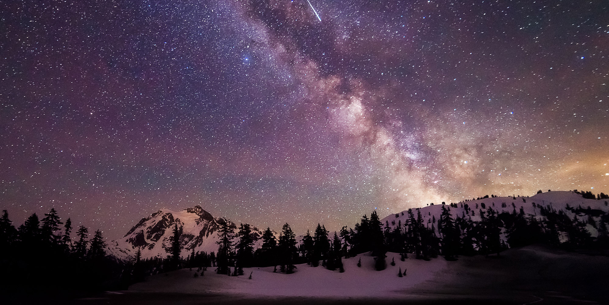 Star studded sky with milky way over Mt Shuksan